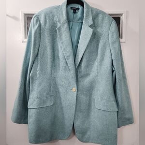 Lands End Womens Blazer Jacket Size 26W Wool Linen Silk Blend Single Button Blue